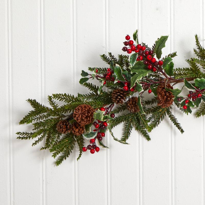 Holiday Holly Berry Garland 54 Inch - Festive Christmas Decor for Home, Mantel, and Fireplace