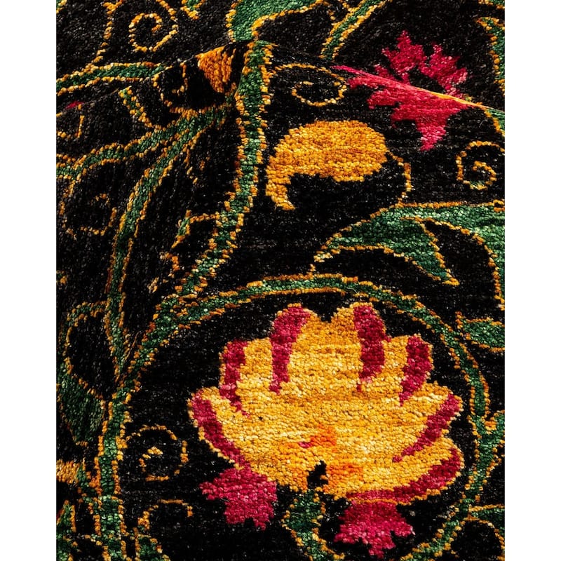 Overton Hand Knotted Wool Vintage Inspired Modern Contemporary Suzani Black Area Rug - 8' 2" x 10' 5"
