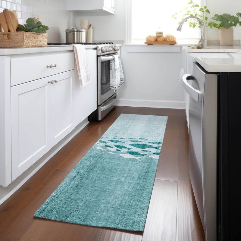 Machine Washable Indoor/ Outdoor Chantille Modern Sea Life Rug - Teal - 2'3" x 7'6"