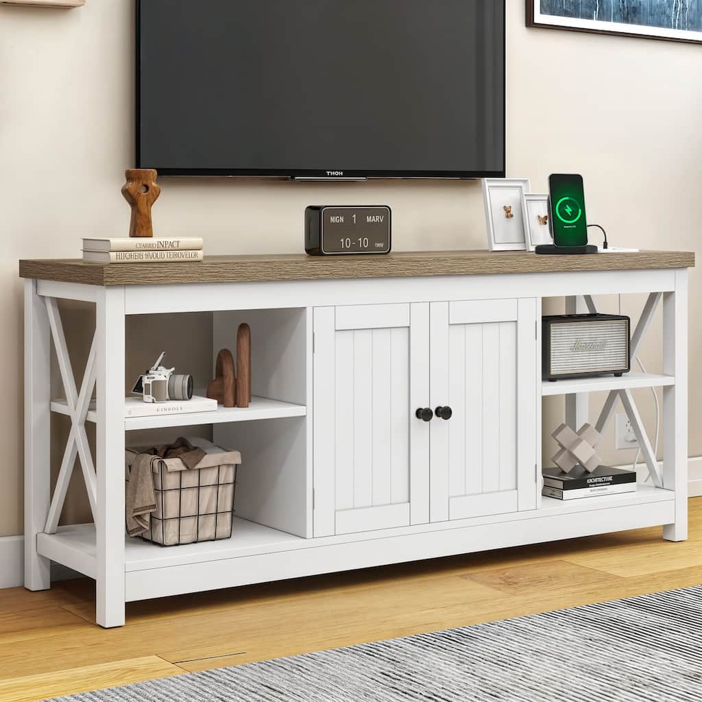Moasis Farmhouse 59" TV Stand Entertainment Center with Storage Shelves for TVs up to 65-inch