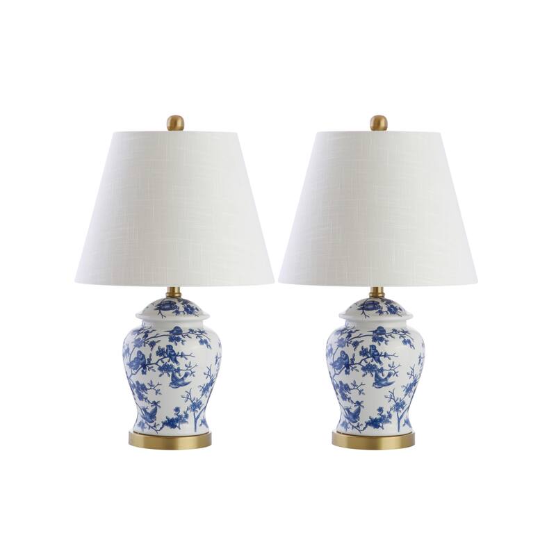 Choi 22" Chinoiserie Table Lamp, Blue/White (Set of 2) by JONATHAN Y