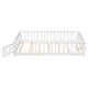 Twin/Full/Queen size Floor Platform Bed with Fence and Door for Kids, Toddlers