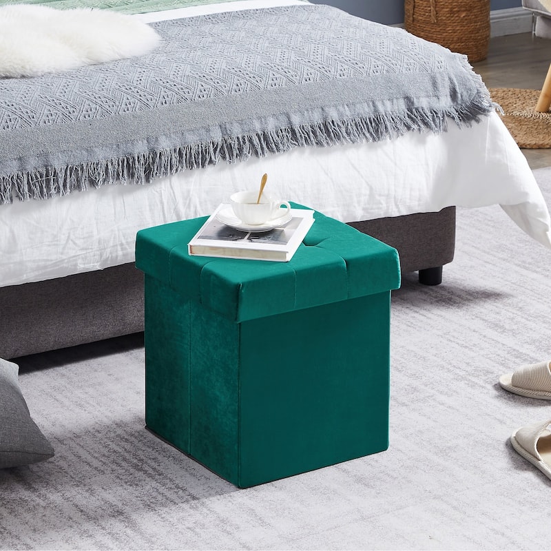 VECELO Modern Folding Tufted Square Storage Ottoman Foot Rest - Green