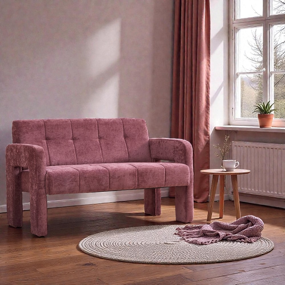 Modern Double Armchair Upholstered 2-Seater Sofa with Dual Armrests, Chenille Fabric Compact Couch for Living Room