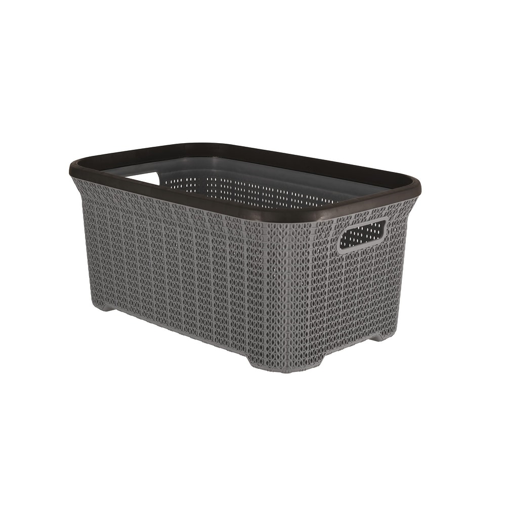 45 Litre Plastic Laundry Basket with Lid Rattan Washing Clothes Storage Hamper Bin Grey 