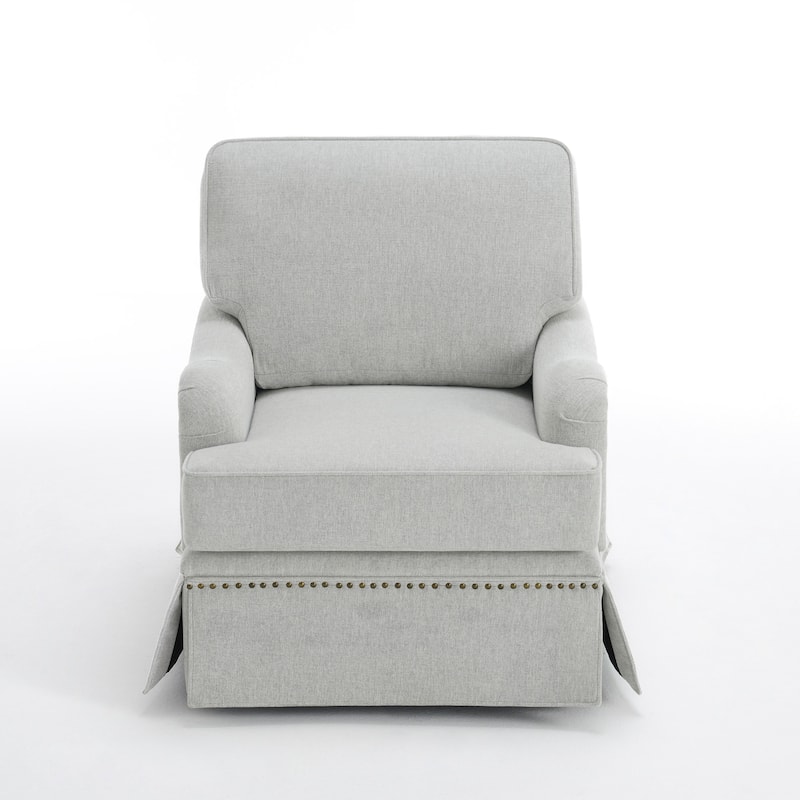 Set of 2 Chenille Swivel Accent Chair with Nailhead Trim Skirt