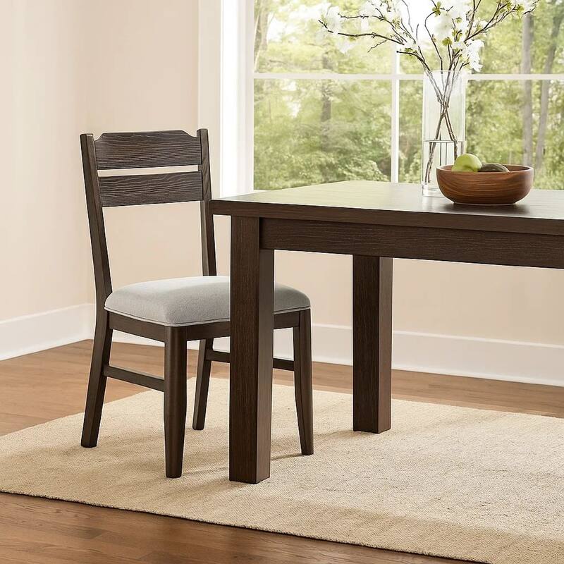 Hiun Dining Chair Set of 2, Dove Gray Seat, Oak Brown Wood Frame