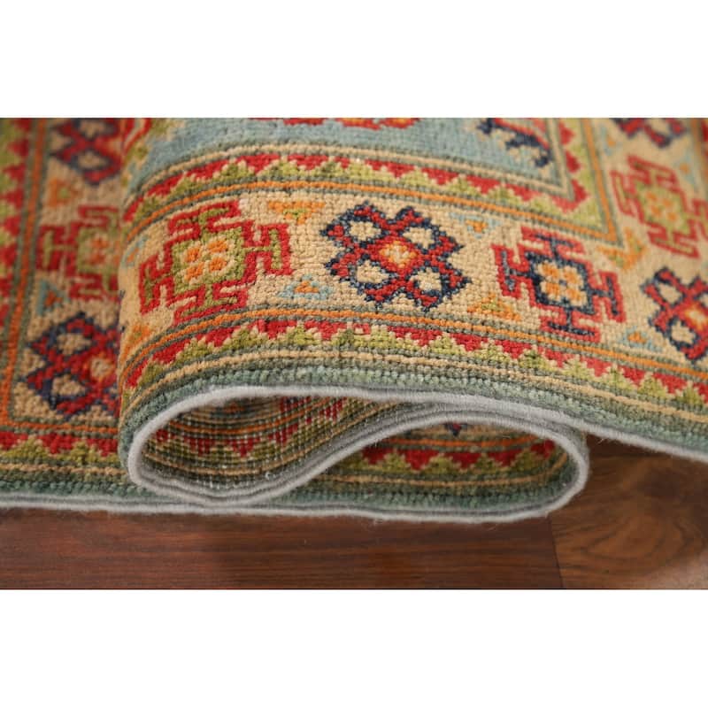 Geometric Blue Kazak Oriental Foyer Rug Handmade Wool Carpet - 2'0" x 3'1"