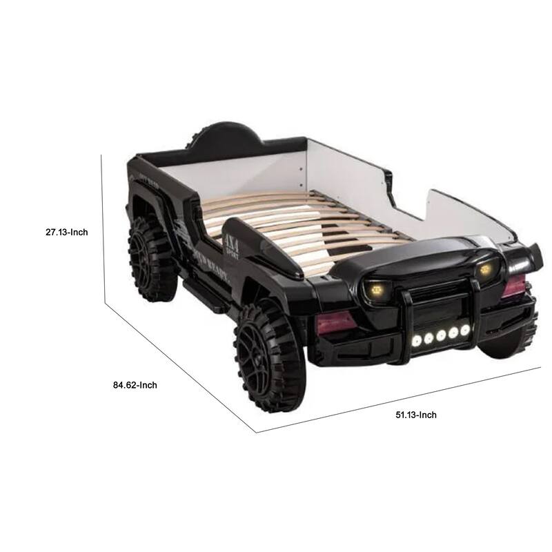 Randy SUV Twin Bed with Lights, Sound Effects, Black Faux Leather