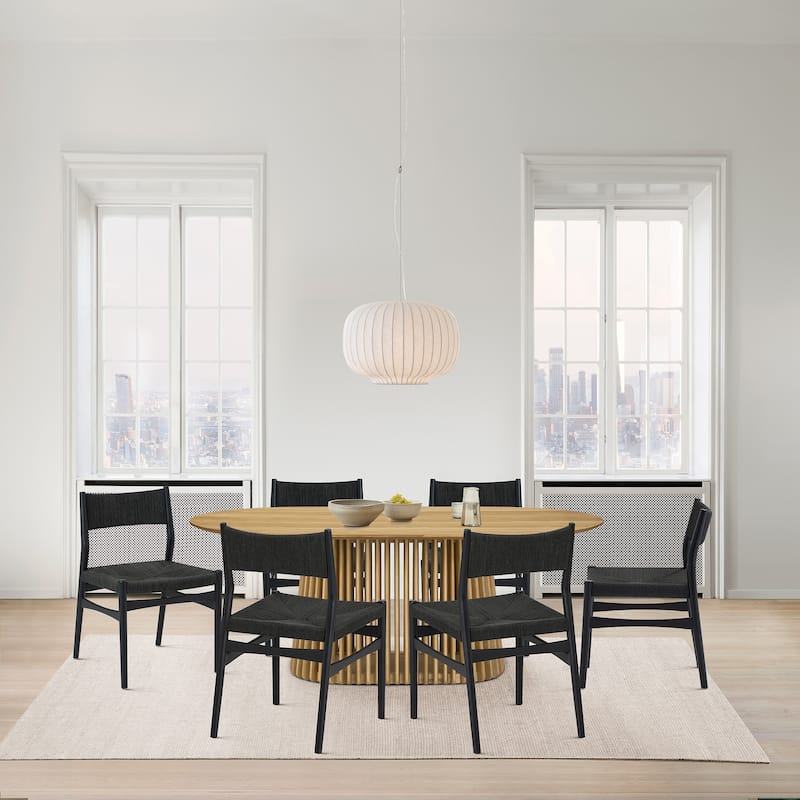 Pasadena Danish Solid Wood Oval 7 Piece Dining Table Set with Paper Cord Chairs - Black/Natural Oak
