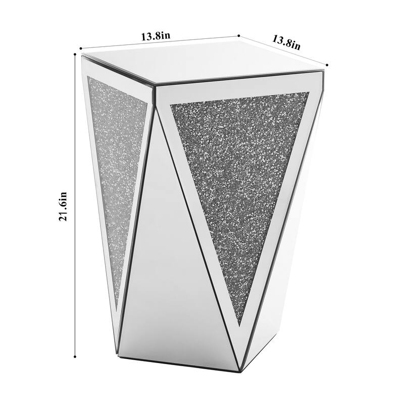 13.8" Modern Mirrored Square Side Table with Sturdy Base for Living Room and Bedroom