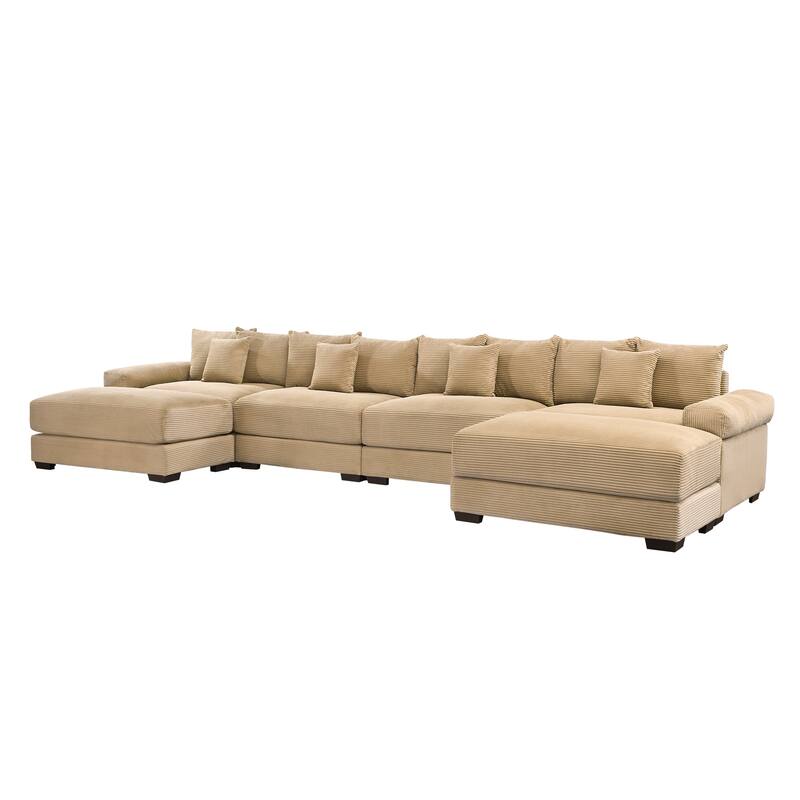 GDFStudio - Corduroy U-Shaped 4-Seater 167.6" Cloud Modular Sectional Couch with 2 Ottomans