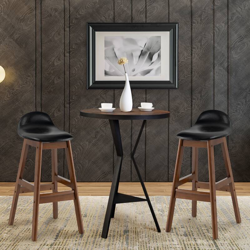 27.5 Inch Set of 2 Upholstered PU Leather Barstools with Back Cushion-Brown - 16" x 17" x 32.5"