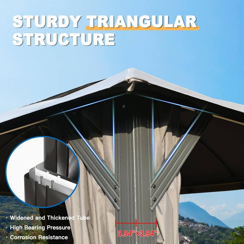 10x20FT Outdoor Gazebo with Double Roofs, Privacy Curtains, Mosquito Netting, Heavy Duty Metal Frame for Patio, Backyard