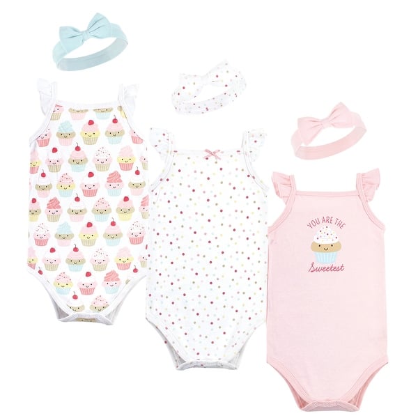 slide 1 of 1, Hudson Baby Infant Girl Sleeveless Bodysuit and Headband Set, Sweetest Cupcake 0-3 Months - Sweetest Cupcake