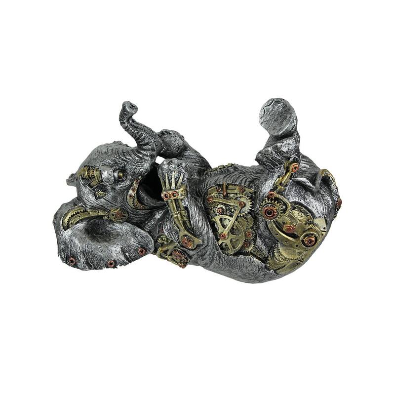 Metallic Steampunk Elephant Single Bottle Tabletop Wine Holder Stand - 5.5 X 9 X 4.75 inches