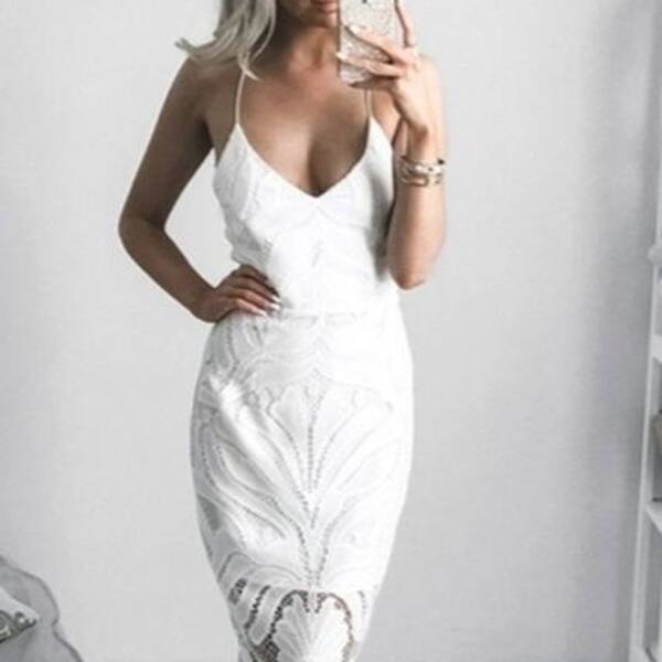 Shop Red Lace Up Fringes Hot Dress Women Midi Bodycon White Casual