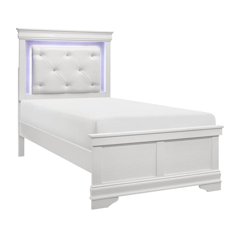 LED Upholstered Bed White Finish Glam Style