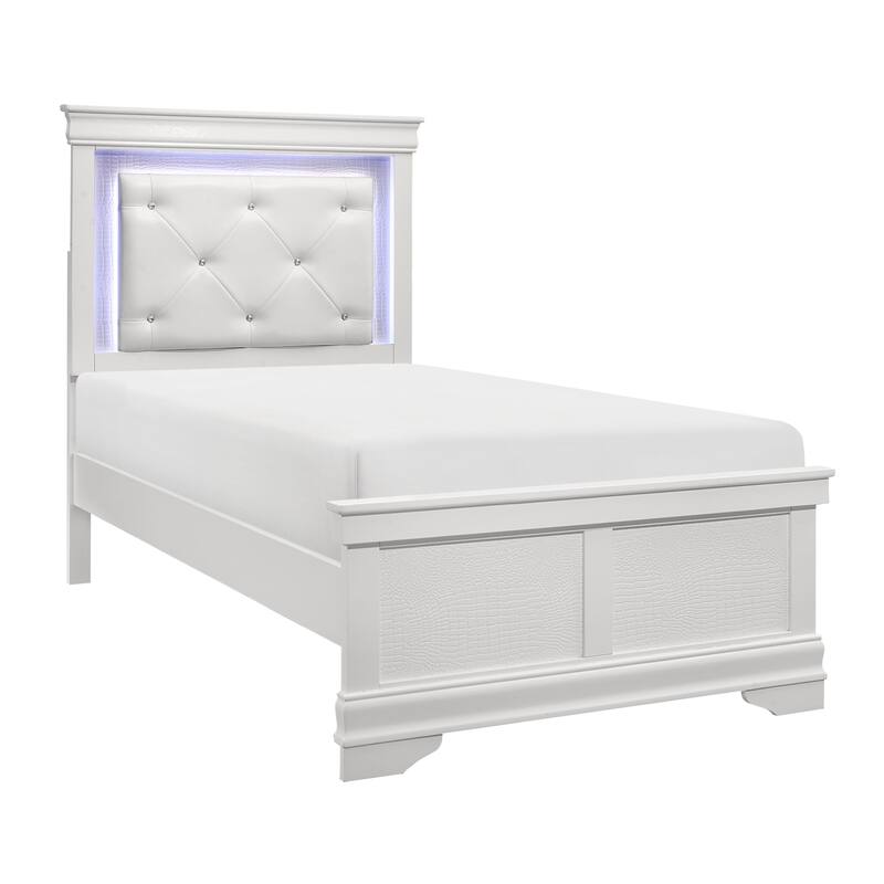 White Modern Glam Bedroom Furniture LED Light Bed Set
