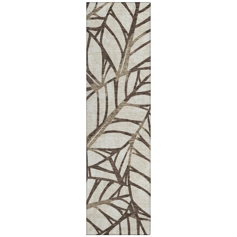 Machine Washable Indoor/ Outdoor Chantille Modern Palm Rug