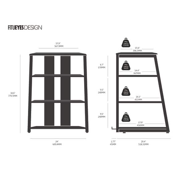 dimension image slide 2 of 4, FITUEYES 4-Tier Wooden AV Component Media Stand Stereo Cabinet