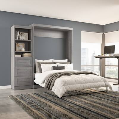 Pur Queen Murphy Bed and Shelving Unit with Drawers (90W) by Bestar