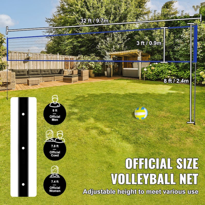 Blue Steel and PE Adjustable Volleyball Net Set,Portable and Weatherproof