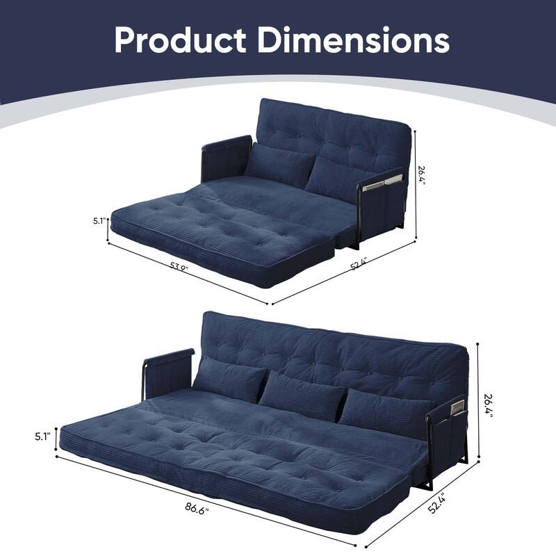 Mixoy Muti-Functional Folding Floor Sofa Bed,3-Seater with Loveseat Lazy Sofa,6 Position Adjustable Backrest