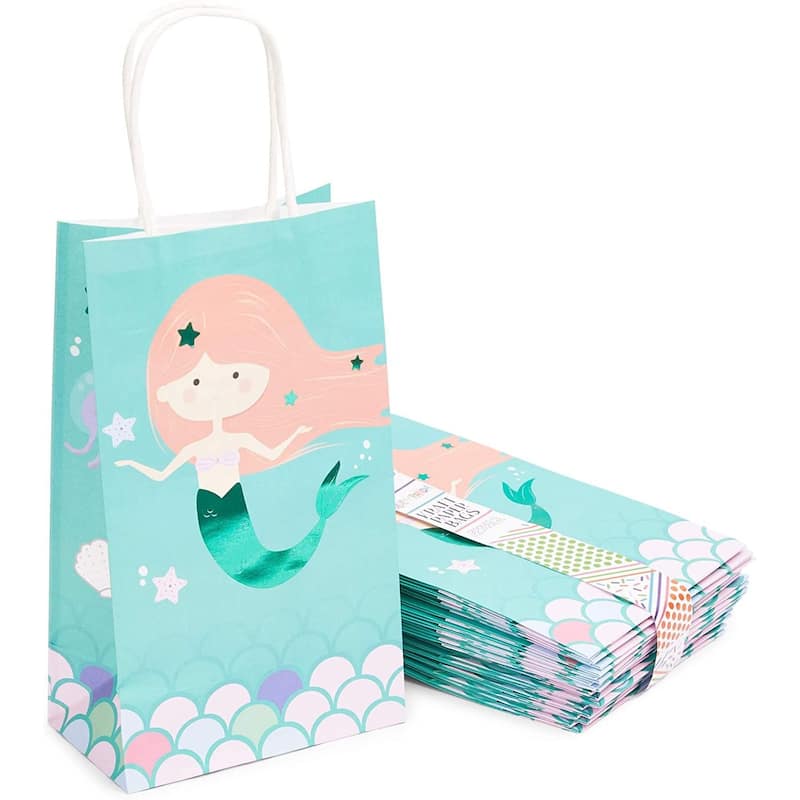 Blue Panda 24 Pack Mermaid Gift Bags with Handles for Party Favors (5.3 x 3.2 x 9 In)