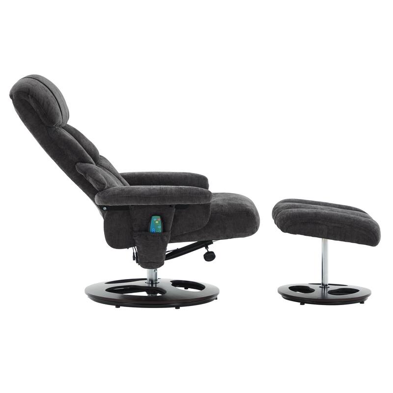 Recliner Chair with Ottoman, Modern 360° Swivel Lounge Chair with Footstool, Chenille Fabric, 5 Point Vibration Massage