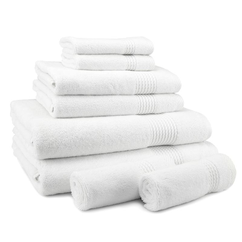 East'N Blue Lara Turkish Cotton Bath Towel Set (Set of 8) - (2 Bath Towel, 2 Hand Towel, 4 Washcloth) - White