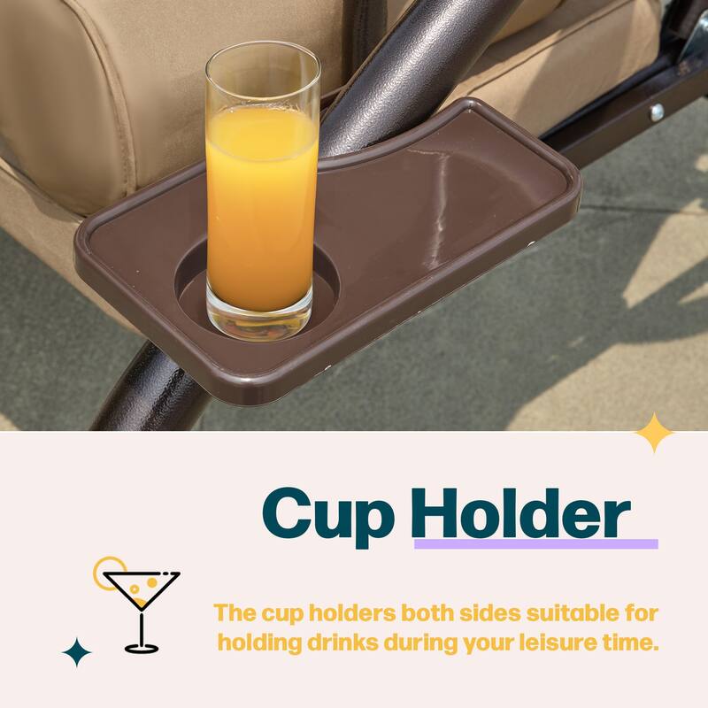 Outdoor 3-Seat Porch Swing with Adjustable Canopy & Cup Holder,Porch Swing Glider Chair, Heavy-Duty Steel Frame