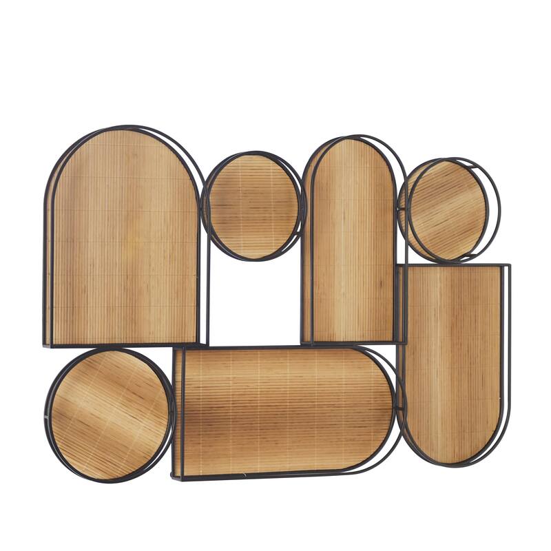 Bamboo Wood Geometric Shapes Wall Decor with Slatted Wood Design - Brown - Roche River Decor - Brown