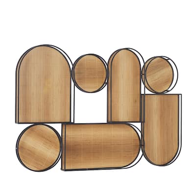 Bamboo Wood Geometric Shapes Wall Decor with Slatted Wood Design - Brown - Roche River Decor