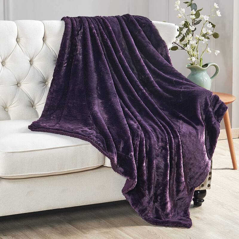 Plain Fauxfur Throw - 60" x 80" - Blackberry