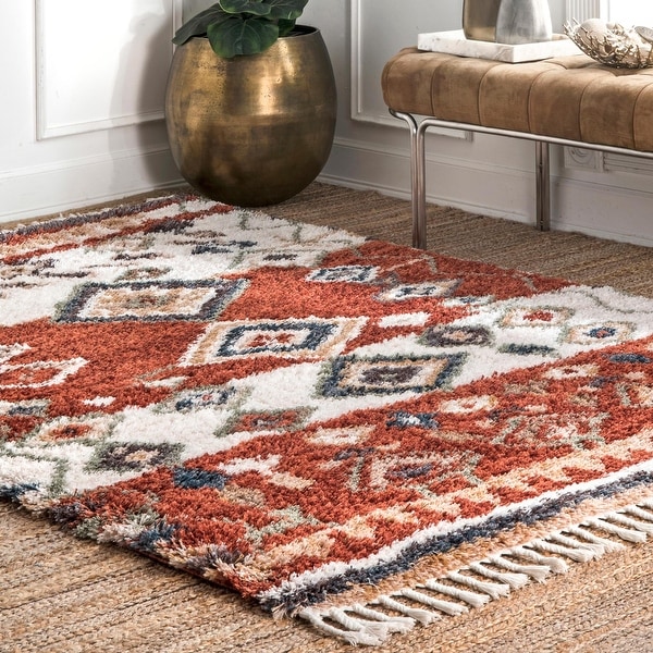 The Curated Nomad Redwood Transitional Southwestern Moroccan Lozenge Tassel Shag Area Rug. Opens flyout.