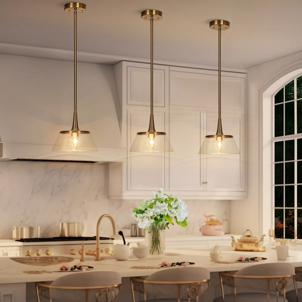 Mola Modern Farmhouse Gold 1 Light Glass Pendant Lights for Kitchen Island D9 H 69 Electroplated Brass Gold