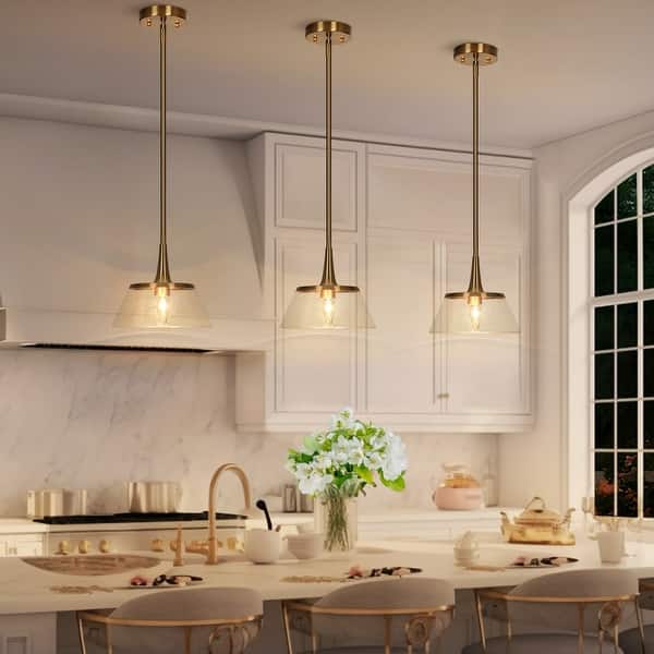 slide 2 of 18, Mola Modern Gold 1-Light Seeded Glass Pendant Light for Kitchen Island Dining Room - D 9" x H 8"