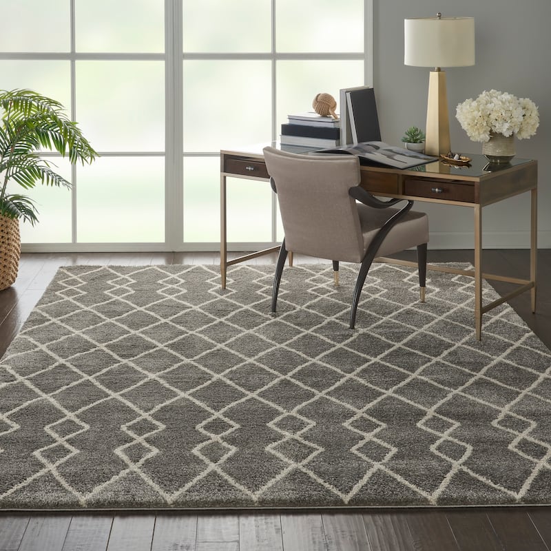 Nourison Geometric Moroccan Boho Shag Area Rug - 7'10" x 9'10" - Silver