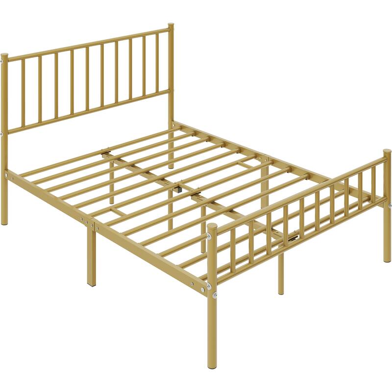 Yaheetech Minimalist Metal Platform Bed Frame with Spindle Headboard and Footboard