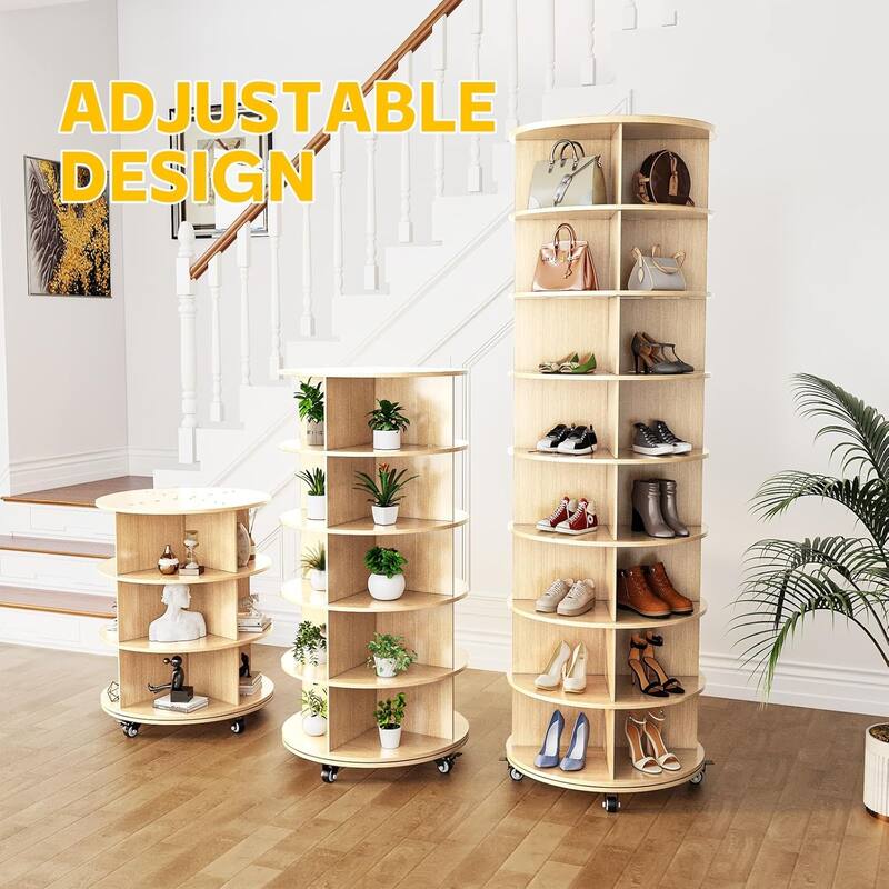 AECOJOY 8 Tier Rotating Shoe Rack, Shoe Tower Organizer with 4 Universal Casters