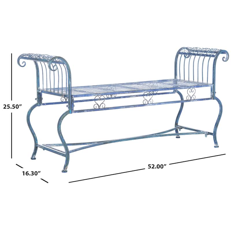 SAFAVIEH Outdoor Kyara Victorian Iron 52-inch Bench - 52Wx16Dx26H