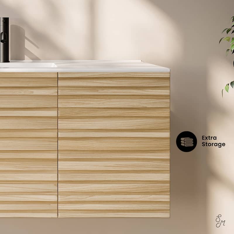 Cascade 48" Wall-Mounted Bathroom Vanity In Natural Oak With Sink Top - 48