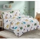 preview thumbnail 1 of 3, Kids Boys Printed 600 Thread Count Cotton Blend Percale Duvet Cover Fitted Sheet Ensemble Bedding Set, Dinosaur Zoo Dino Navy Blue, Green, Yellow, White - Full