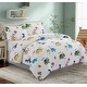 preview thumbnail 1 of 3, Kids Boys Printed 600 Thread Count Cotton Blend Percale Duvet Cover Set with Corner Tie and Zipper, Cartoon Dinosaur Zoo Dino Navy Blue, Green, Yellow, White - Full