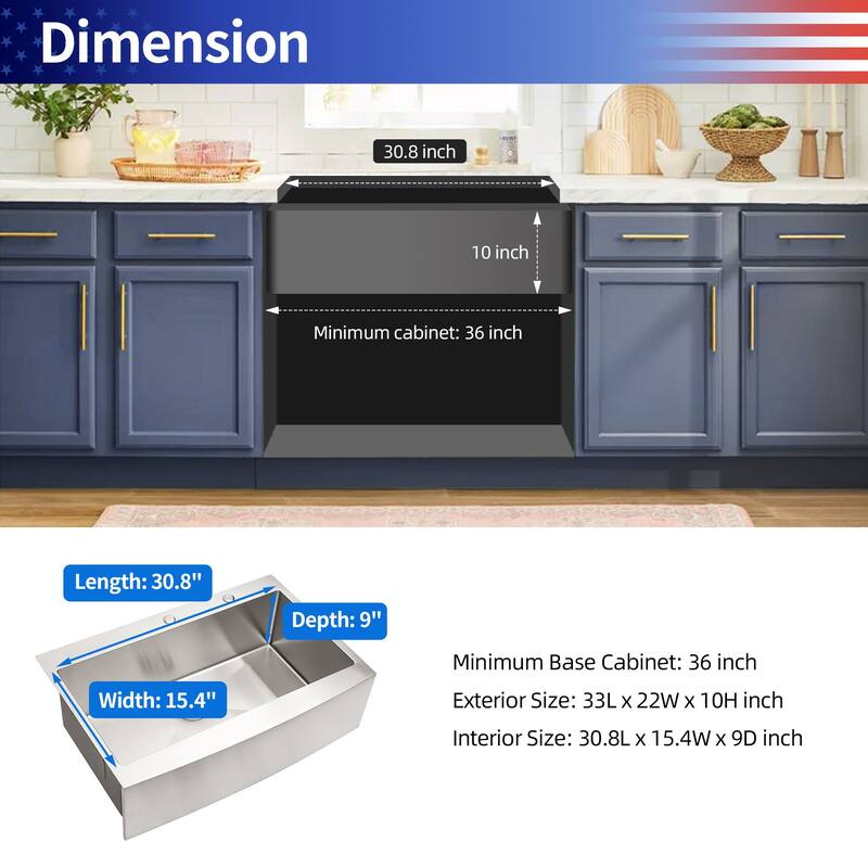 Farmhouse Apron Single Bowl Stainless Steel Kitchen Sink - 33*22