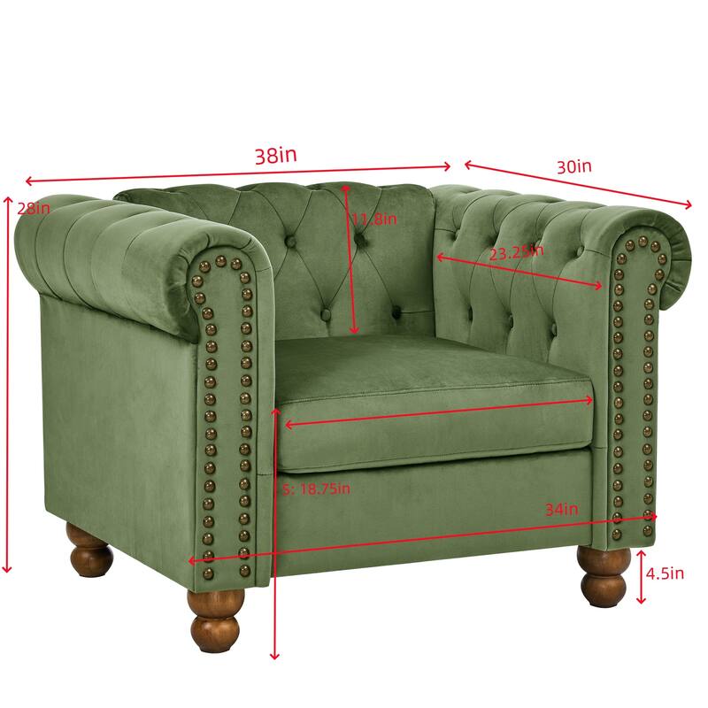 74.5'' Velvet 3-Seater Sofa with Button Tufting, Nailhead Accents, and Turned Legs