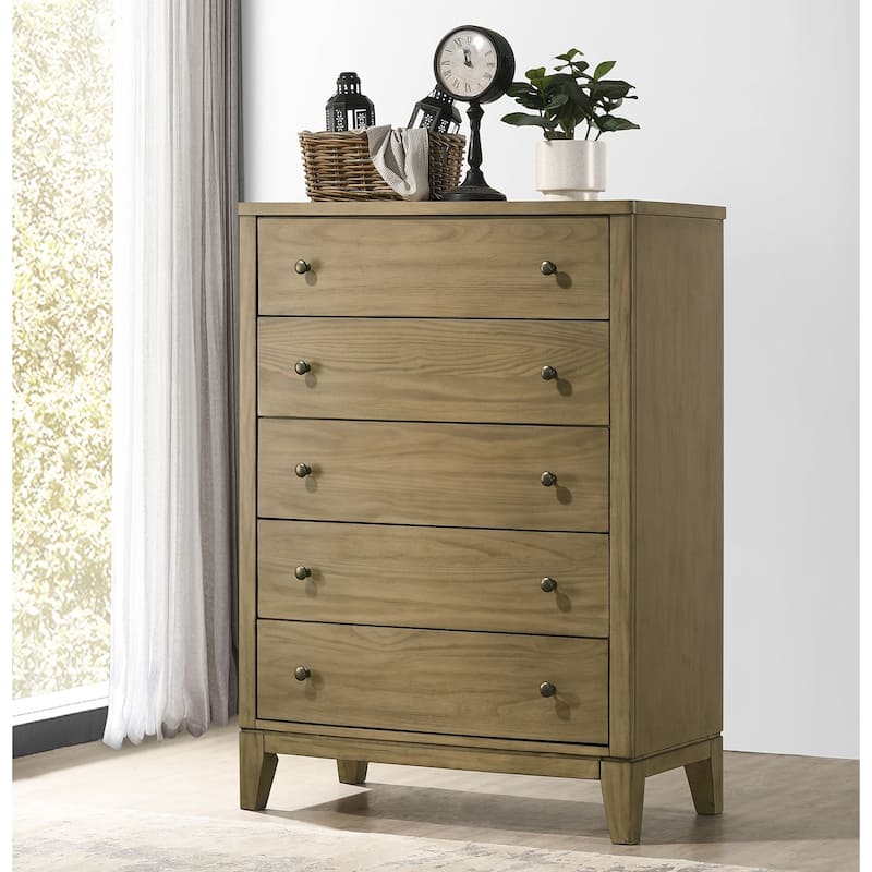 5 Drawers Wooden Chest with Tapered Legs in Natural Pine
