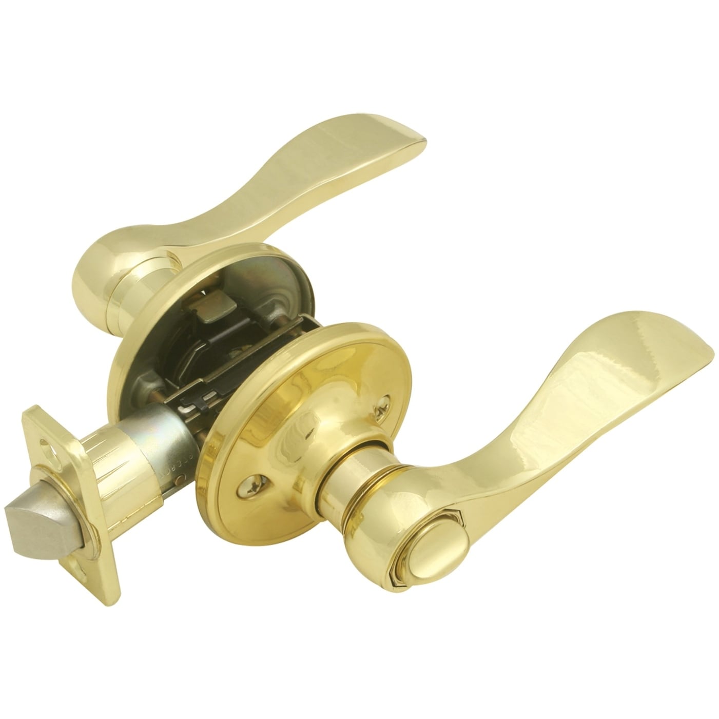 Westcraft 7507301 Wave Privacy Door Lever Set with Round Rose - Polished Brass
