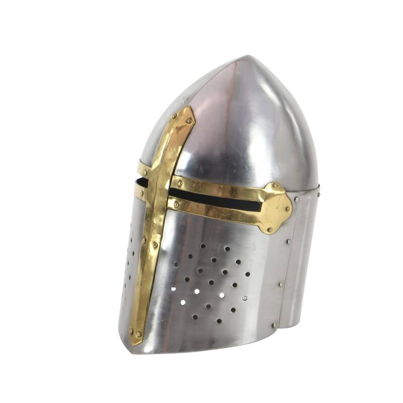 Silver Metal Replica Medieval Knight Crusader Helmet - 9 x 9 x 13